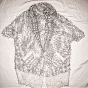 Soft Fuzzy White Gray Sequin Sweater Cardigan